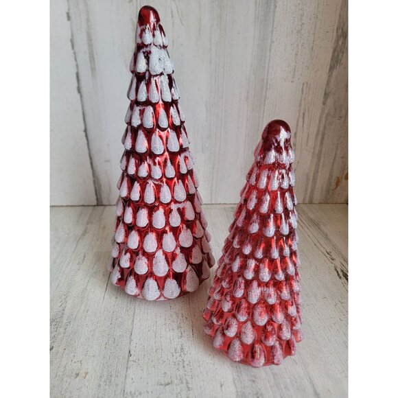 Diamond star Glitter red blown glass tree Xmas home decor set unique - Picture 1 of 8